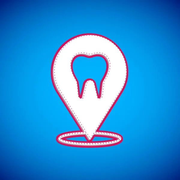Біла ікона стоматологічної клініки ізольована на синьому тлі. Вектор — стоковий вектор