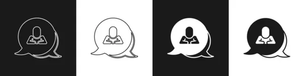 Définir bulle vocale icône de chat isolé sur fond noir et blanc. Icône de message. Communication ou commentaire chat symbole. Vecteur — Image vectorielle