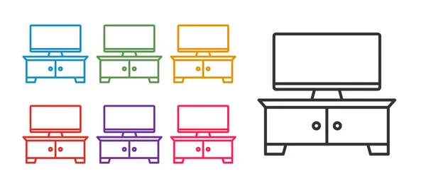 Establecer línea TV mesa stand icono aislado sobre fondo blanco. Establecer iconos de colores. Vector — Vector de stock