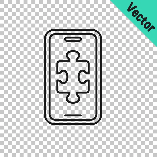 Negro línea Smartphone y jugar en el icono del juego aislado sobre fondo transparente. Concepto de juego móvil. Vector — Archivo Imágenes Vectoriales