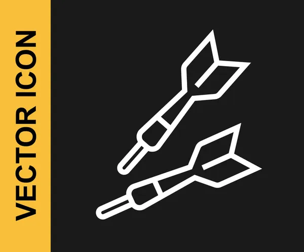 Línea blanca Icono de flecha Dart aislado sobre fondo negro. Vector — Archivo Imágenes Vectoriales