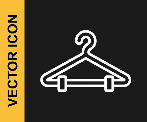 Ligne blanche Hanger icône de garde-robe isolé sur fond noir. Icône vestiaire. Symbole de service vestimentaire. Panneau du cintre à linge. Vecteur — Image vectorielle