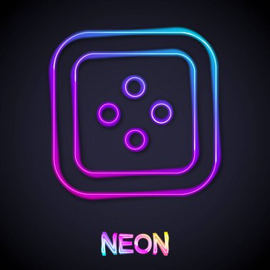Siyah arkaplanda izole edilmiş giysi simgesi için parlayan neon çizgisi dikiş düğmesi. Giysi düğmesi. Vektör
