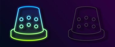 Siyah arkaplanda izole edilmiş ikon dikmek için parlayan neon hattı Thimble. Vektör