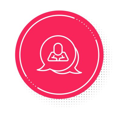 Beyaz çizgi konuşma balonu sohbet simgesi beyaz arkaplanda izole edildi. İleti simgesi. İletişim ya da yorum sohbet sembolü. Kırmızı daire düğmesi. Vektör