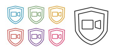 Beyaz arkaplanda görüntülü sohbet simgesini ayır. Çevrimiçi iş görüşmesi formu. Uzak proje yönetimi. Simgeleri renklendirin. Vektör