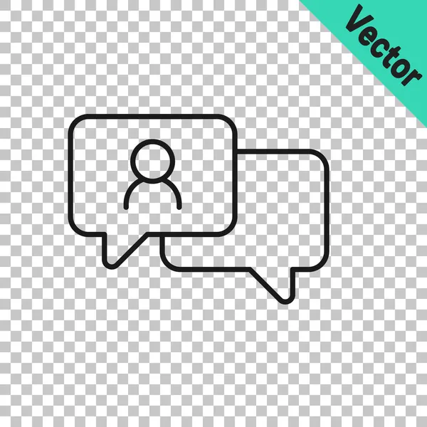 Línea negra Icono de chat de burbujas de voz aislado sobre fondo transparente. Icono del mensaje. Comunicación o comentario símbolo de chat. Vector — Vector de stock