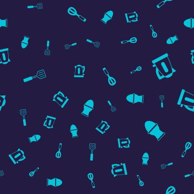 Spatula, elektrikli su ısıtıcısı, mutfak çırpıcısı ve tavuk yumurtası hazır olsun. Vektör