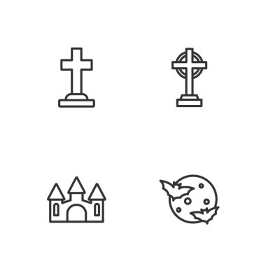 Ay ve yıldızlar çizgisi, Castle, haçlı ve ikonlu Tombstone. Vektör