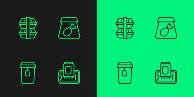 Hazır yiyecek siparişi, bir fincan çay, beslenme çantası ve çevrimiçi yemek ikonu. Vektör