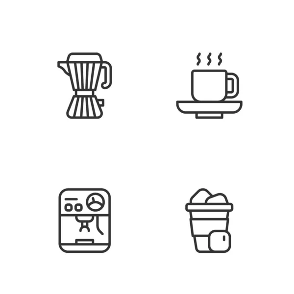 Set lijn IJskoffie, Koffiezetapparaat, maker moca pot en beker pictogram. Vector — Stockvector