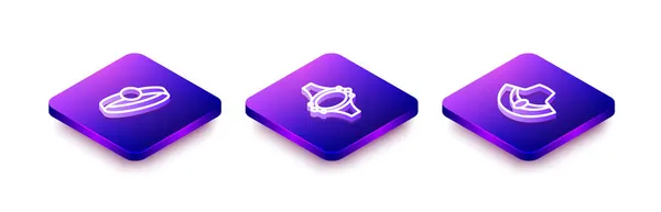 Set Isometric line Diamond engagement ring, and Necklace mannequin icon. Vector — 스톡 벡터