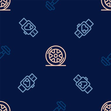 Hattı ayarla, Dumbbell, kalp ve araba tekerleği kusursuz desenli akıllı saat. Vektör