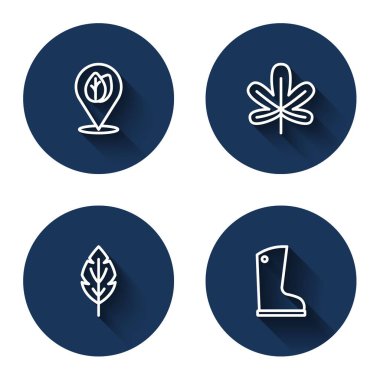 Çizgiyi yaprak, Kestane, Yaprak ve Su geçirmez uzun gölgeli lastik çizmelerle ayarlayın. Mavi daire düğmesi. Vektör