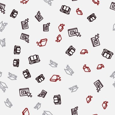 Çevrimiçi sınıf, eğitim, imleçli mezuniyet şapkası ve kusursuz şablon üzerine kitap ayarla. Vektör