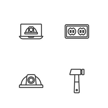 Hat Hammer, işçi kaskı ve elektrik prizi simgesi. Vektör