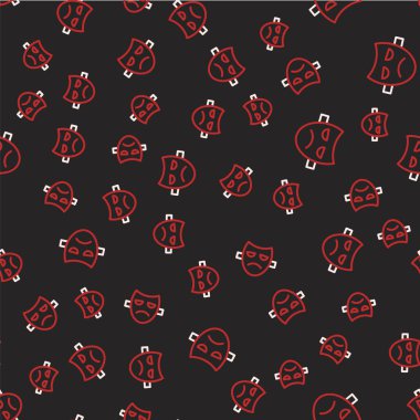 Çizgi Tiyatro Maskesi simgesi siyah arkaplanda izole edilmiş kusursuz desen. Vektör