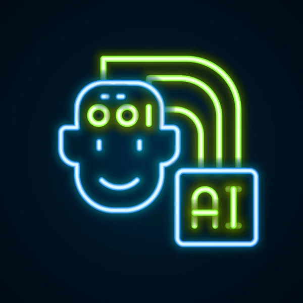 Linea Neon Luminosa Icona Robot Umanoide Isolata Sfondo Nero Intelligenza — Vettoriale Stock