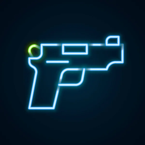 Glowing Neon Line Pistol Gun Icon Isolated Black Background Police — Stock Vector