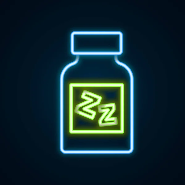 Linea Neon Luminosa Icona Pillola Addormentata Isolata Sfondo Nero Concetto — Vettoriale Stock