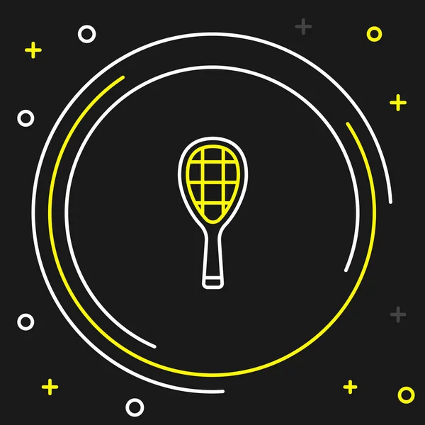 Ligne Raquette Tennis Icône Isolée Sur Fond Noir Équipement Sportif — Image vectorielle