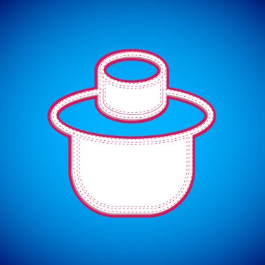 Mavi arka planda izole edilmiş şapka ikonuna sahip beyaz arıcı. Özel koruyucu üniforma. Vektör