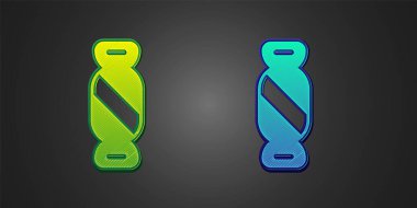 Siyah arkaplanda izole edilmiş yeşil ve mavi Candy simgesi. Mutlu Cadılar Bayramı Partisi. Vektör