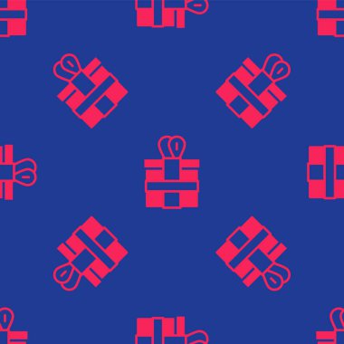 Kırmızı hediye kutusu simgesi mavi arkaplanda izole edilmiş. Vektör