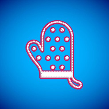 Mavi arka planda beyaz fırın eldiveni simgesi izole edildi. Mutfak tutacağı işareti. Yemek eldiveni. Vektör