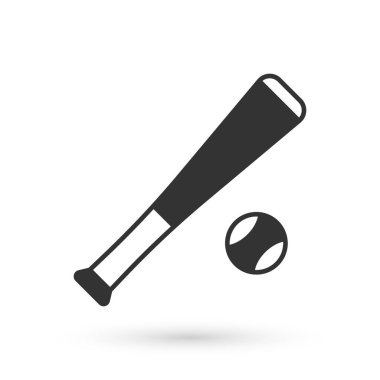 Beyazların arka planında top ikonu olan gri beyzbol sopası. Vektör