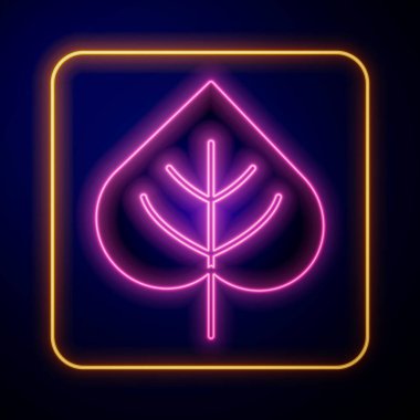 Parlayan neon yaprak simgesi siyah arkaplanda izole edildi. İşaret bırakıyor. Taze doğal ürün sembolü. Vektör