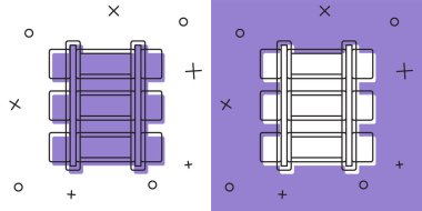 Demiryolu, demiryolu ikonu beyaz ve mor arkaplanda izole edildi. Vektör