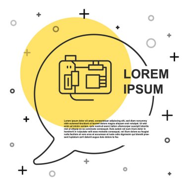Siyah çizgi Elektronik bilgisayar bileşenleri anakart dijital çip entegre bilim ikonu beyaz zemin üzerinde izole. Devre kartı. Rastgele dinamik şekiller. Vektör