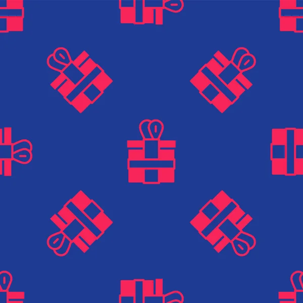 Иконка Красной Подарочной Коробки Выделена Безseamless Узор Синем Фоне Вектор — стоковый вектор