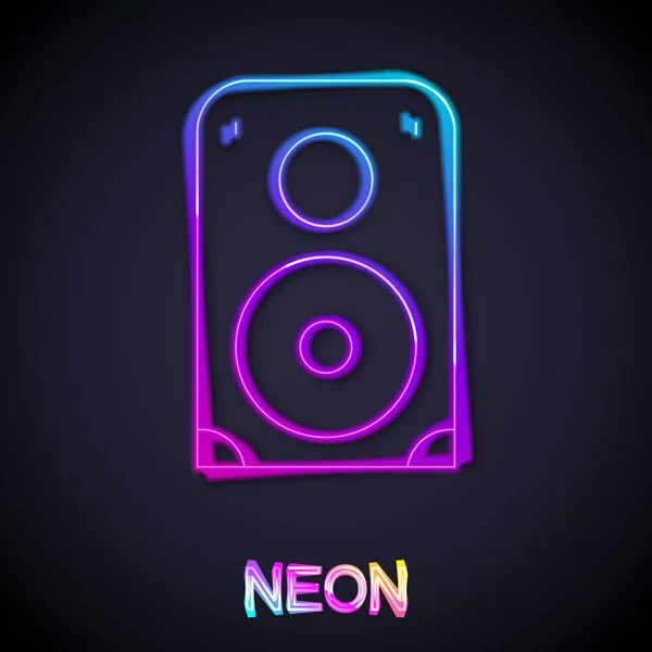 Ragyogó Neon Vonal Sztereó Hangszóró Ikon Elszigetelt Fekete Háttérrel Hangosbeszélők — Stock Vector