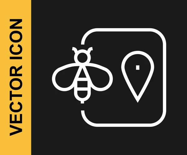 Línea Blanca Abeja Ubicación Mapa Pin Puntero Icono Aislado Sobre — Vector de stock