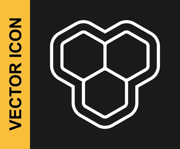 Weiße Linie Honeycomb Symbol Isoliert Auf Schwarzem Hintergrund Das Symbol — Stockvektor