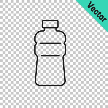 Şeffaf arkaplanda izole edilmiş siyah bir şişe su ikonu. Soda su içme tabelası. Vektör
