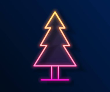 Parlayan neon çizgisi ağaç simgesi siyah arkaplanda izole edildi. Orman sembolü. Vektör