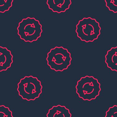 Kırmızı çizgi Geri Dönüşüm simgesi simgesi siyah arkaplanda izole edilmiş pürüzsüz desen. Dairesel ok simgesi. Çevre geri dönüşümü yeşile döner. Vektör