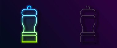 Parlayan neon çizgisi Pepper simgesi siyah arkaplanda izole edildi. Yemek pişirme baharatları. Vektör