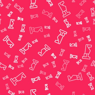 Beyaz çizgi yatak simgesi kırmızı arkaplanda izole edilmiş. Vektör