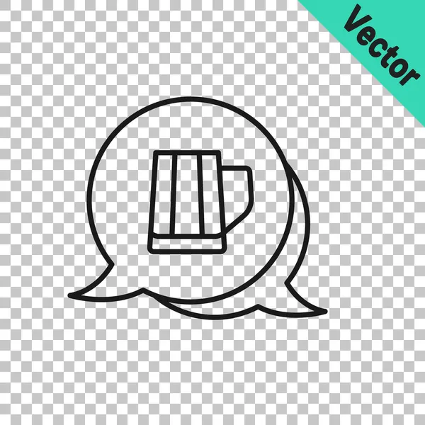 Black Line Wooden Beer Mug Icon Isolated Transparent Background Vector — Stock Vector