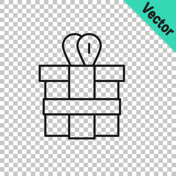 Black Line Gift Box Icon Isoliert Auf Transparentem Hintergrund Vektor — Stockvektor
