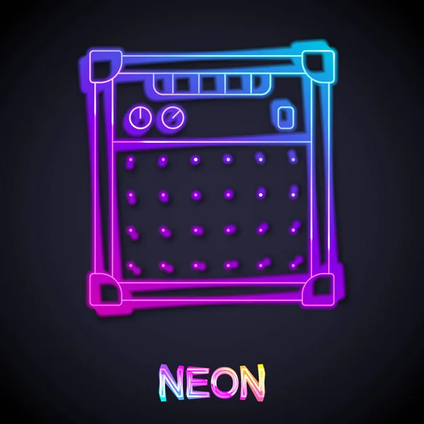 Glödande Neon Line Gitarr Förstärkare Ikon Isolerad Svart Bakgrund Musikinstrument — Stock vektor