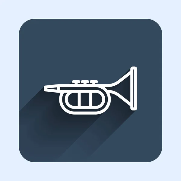 Witte Lijn Trompet Pictogram Geïsoleerd Met Lange Schaduw Achtergrond Muziekinstrument — Stockvector