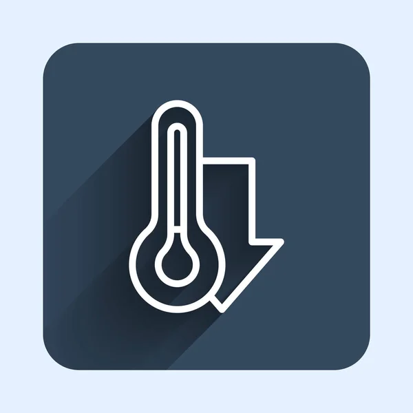 Witte Lijn Meteorologie Thermometer Meten Pictogram Geïsoleerd Met Lange Schaduw — Stockvector