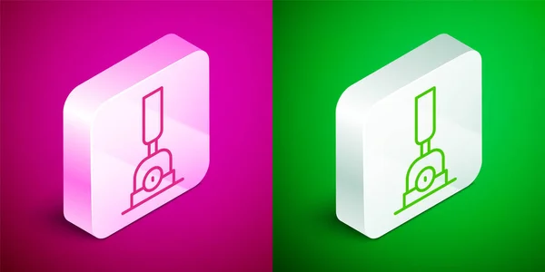 Isometric Line Arrow Switching Railway Icon Isolated Pink Green Background — Stock Vector