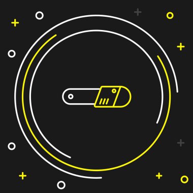 Elektrikli testere çizgisi simgesi siyah arkaplanda izole edildi. Renkli taslak konsepti. Vektör