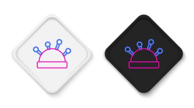 Beyaz arka planda iğne ve iğne ikonu izole edildi. El yapımı ve dikiş teması. Renkli taslak konsepti. Vektör